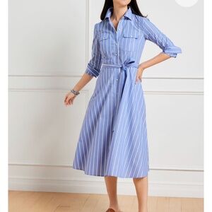 Talbots Poplin Fit & Flare Shirt Dress Clover Stripe 4 Preppy Classic Casual